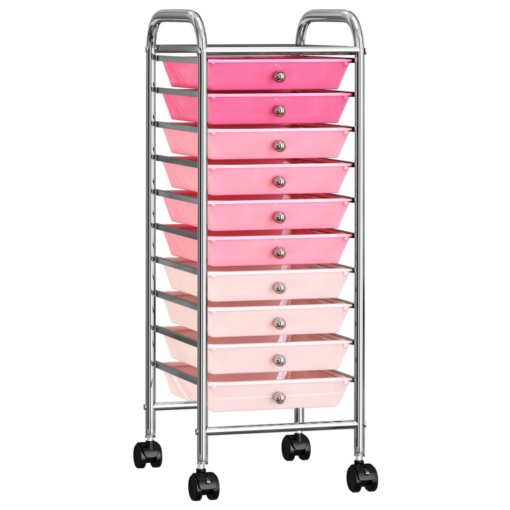 Vidaxl Späichere Trolley mat 10 Tiräng Mobile Plastik OBBre Pink