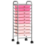 Vidaxl Storage Trolley mit 10 Schubladen Mobile Kunststoff Ombre Pink