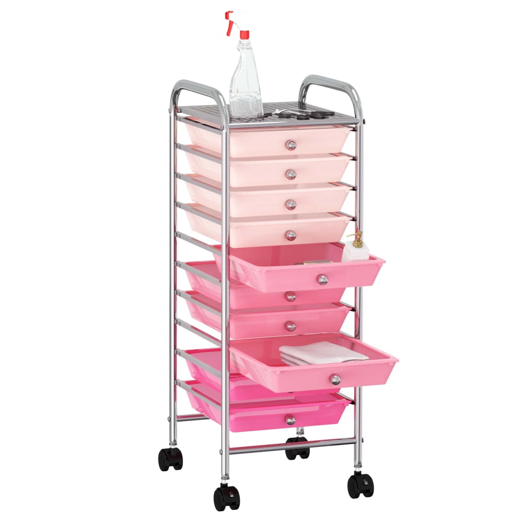 Vidaxl Späichere Trolley mat 10 Tiräng Mobile Plastik OBBre Pink