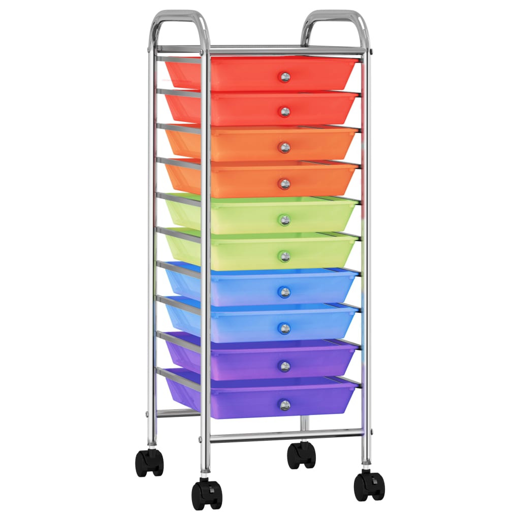 Vidaxl Storage Trolley med 10 skuffer Mobil plast Multi -farvet