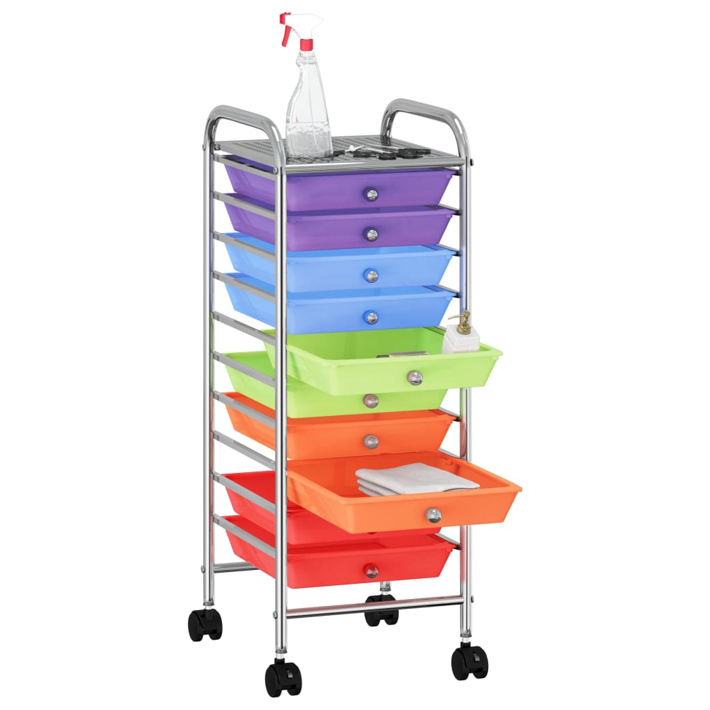 Vidaxl Storage trolley with 10 drawers mobile plastic multi -colored