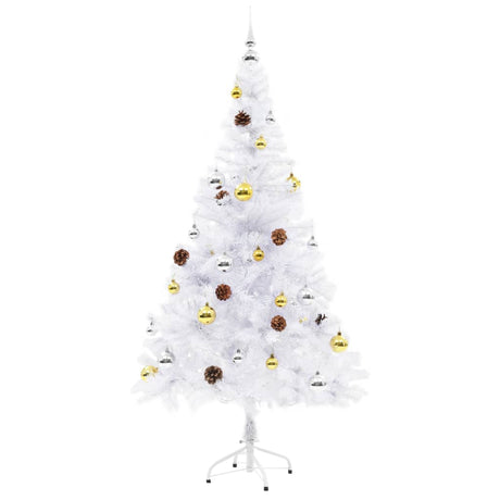 Vidaxl kunstkerstboom avec éclairage et balles de Noël 150 cm blancs