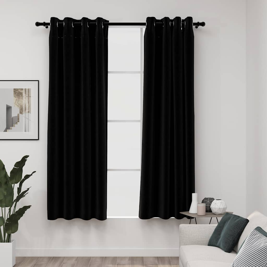 Tende vidaxl lino look occhi dannosi 2 st 140x175 cm nero