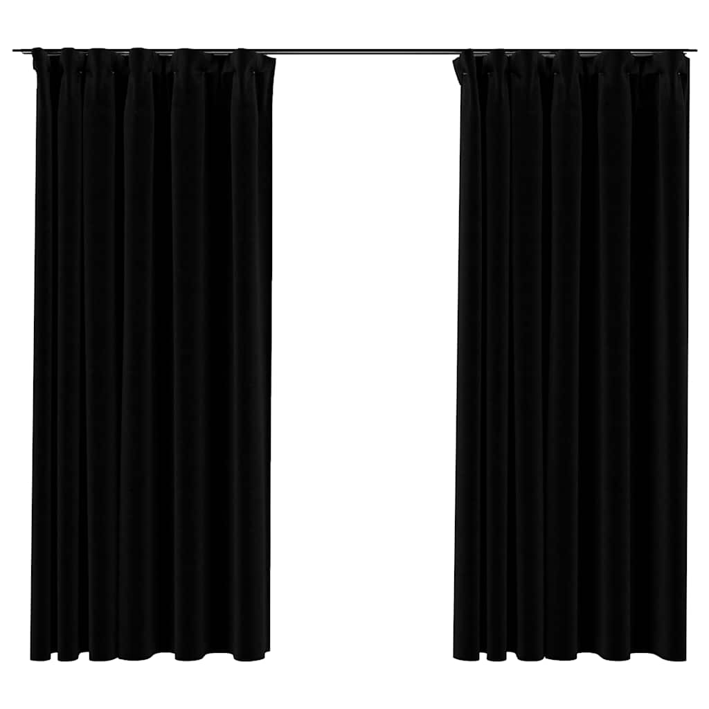 Cortinas Vidaxl Lino Mirando ganchos condenatorios 2 ST 140X175 CM NEGRO