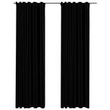 Vidaxl rideaux en lin Look Blackout Hooks 2 ST 140x225 cm noir