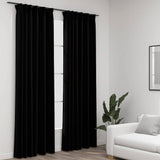 Vidaxl curtains linen look blackout hooks 2 st 140x225 cm black