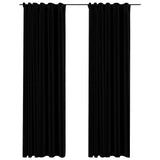 Vidaxl rideaux en lin Look Blackout Hooks 2 ST 140x245 cm noir