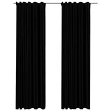 Vidaxl curtains linen look blackout hooks 2 st 140x245 cm black