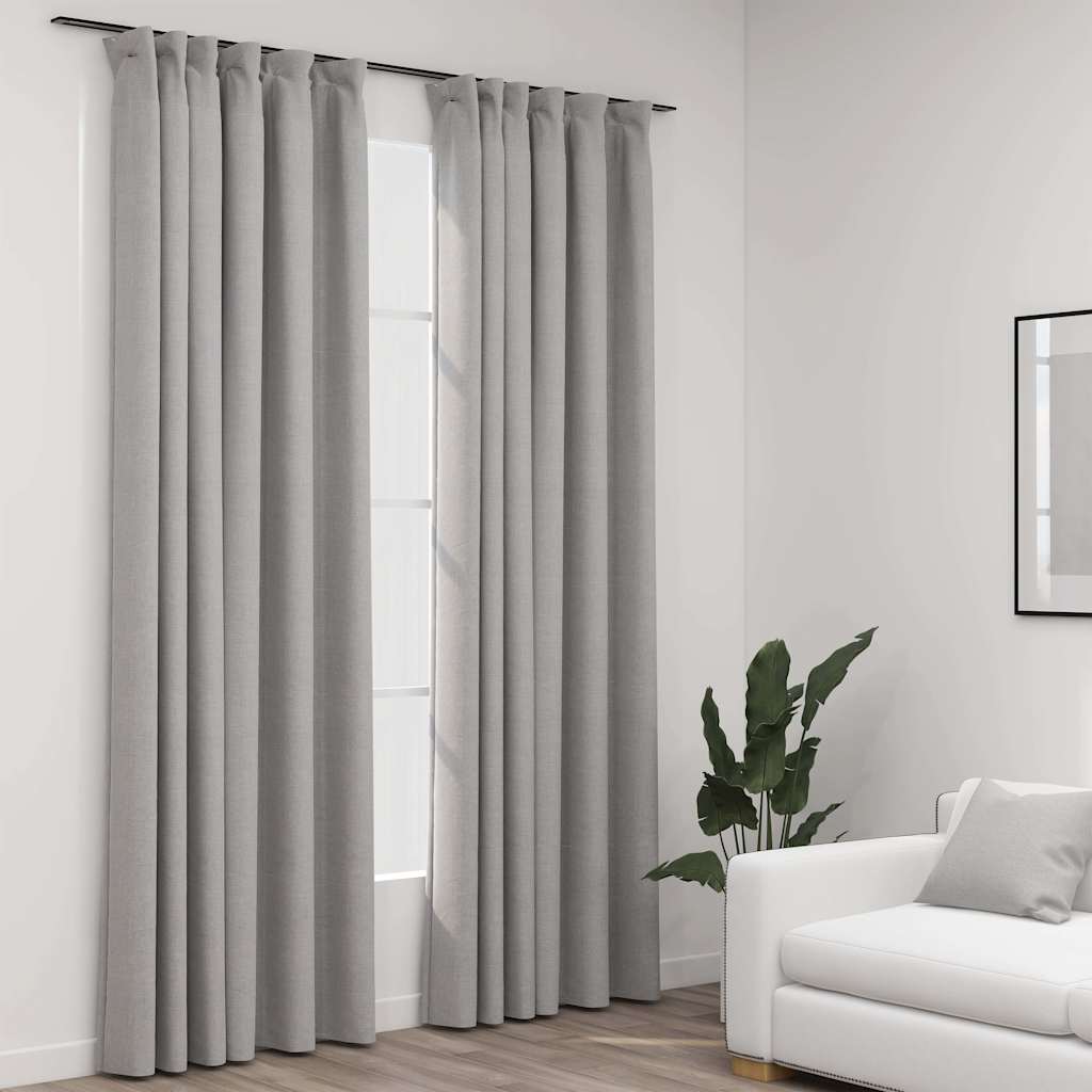 Vidaxl curtains linen look blackout hooks 2 st 140x225 cm gray