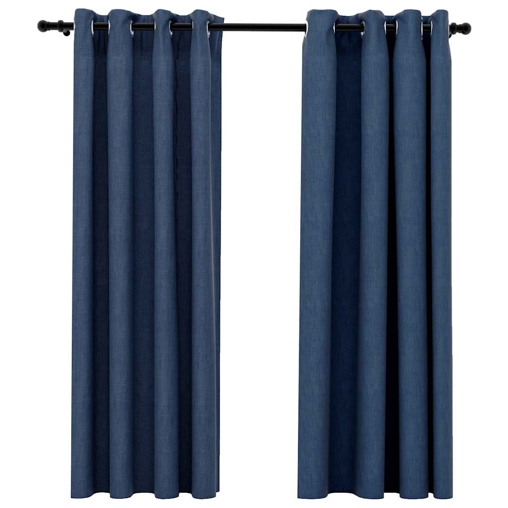 Cortinas Vidaxl Lino Mire los ojos condenatorios 2 ST 140X175 CM AZUL