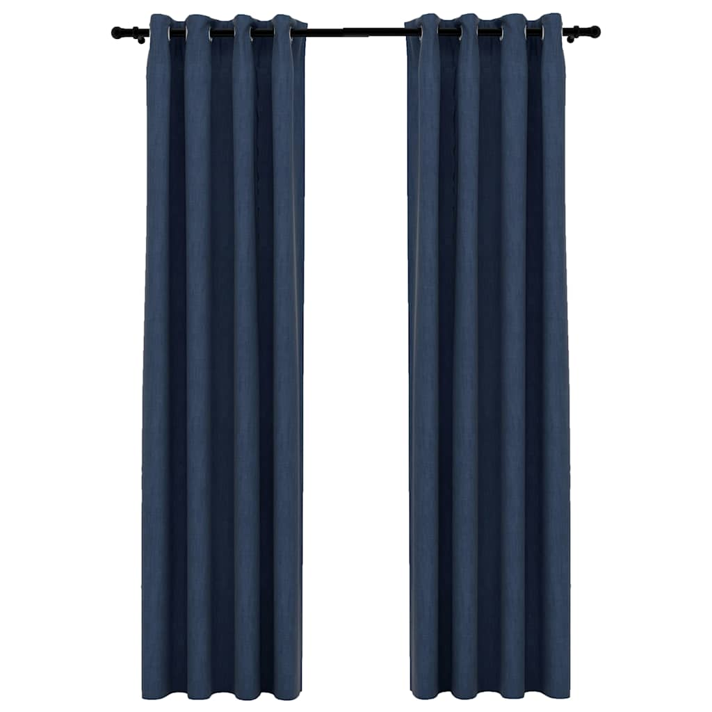 VidaXL Curtains Linen Look Damning Eyes 2 st 140x225 cm Blue