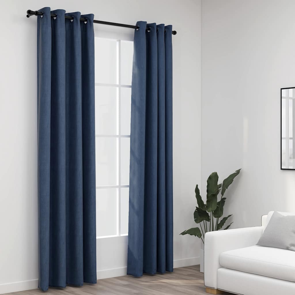 VidaXL Curtains Linen Look Damning Eyes 2 st 140x245 cm Blue