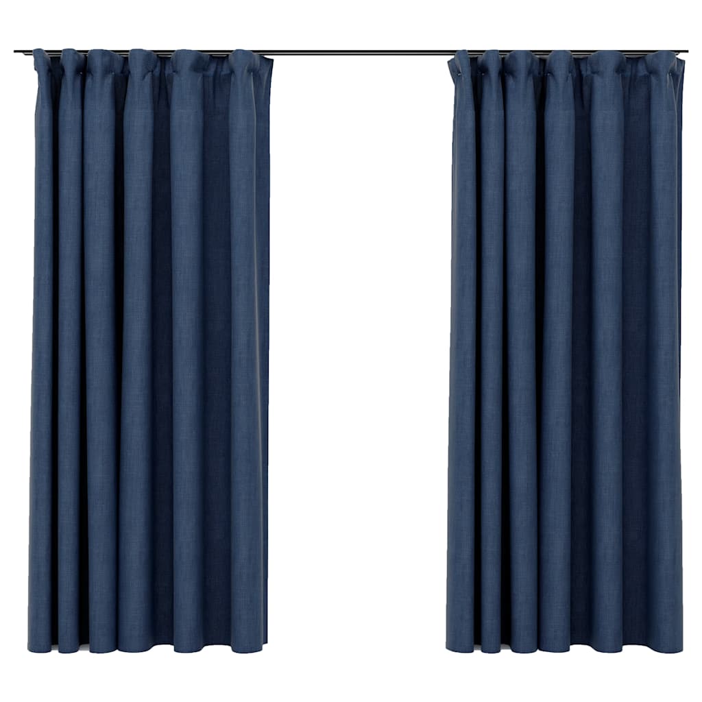 VidaXL Curtains Linen Look Damning hooks 2 st 140x175 cm blue