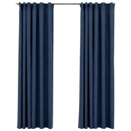 Vidaxl rideaux en lin Look Blackout Hooks 2 ST 140x245 cm bleu