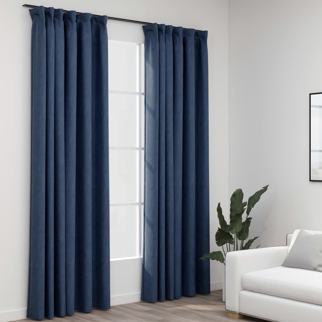 Vidaxl gardiner linned look blackout kroge 2 st 140x245 cm blå