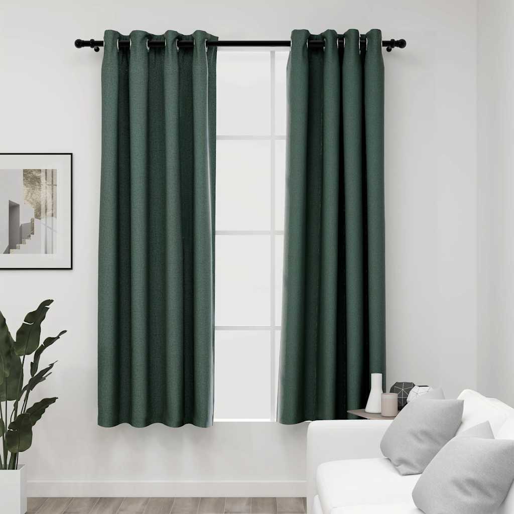 VidaXL Curtains Linen Look Damning Eyes 2 st 140x175 cm Green