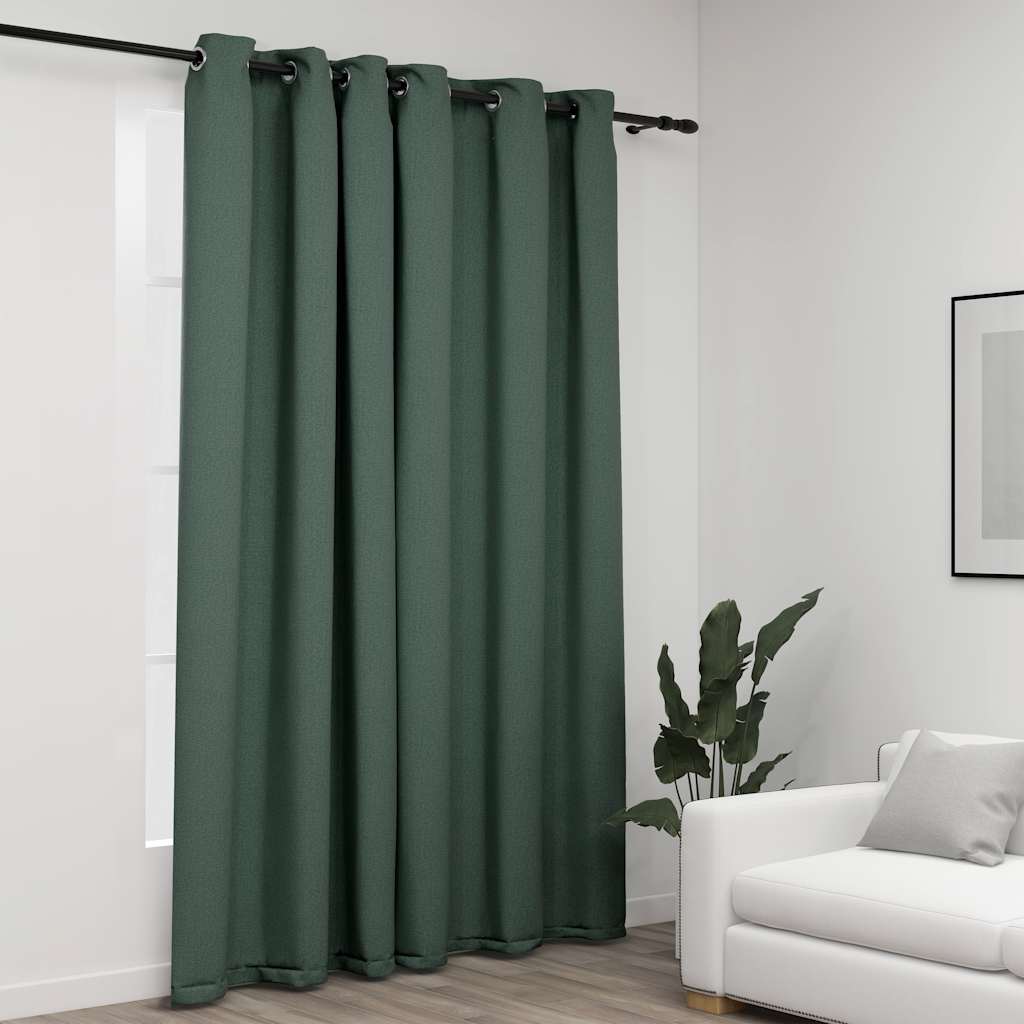 Vidaxl Curtain Linen Look Damning With Eyes 290x245 Cm Green