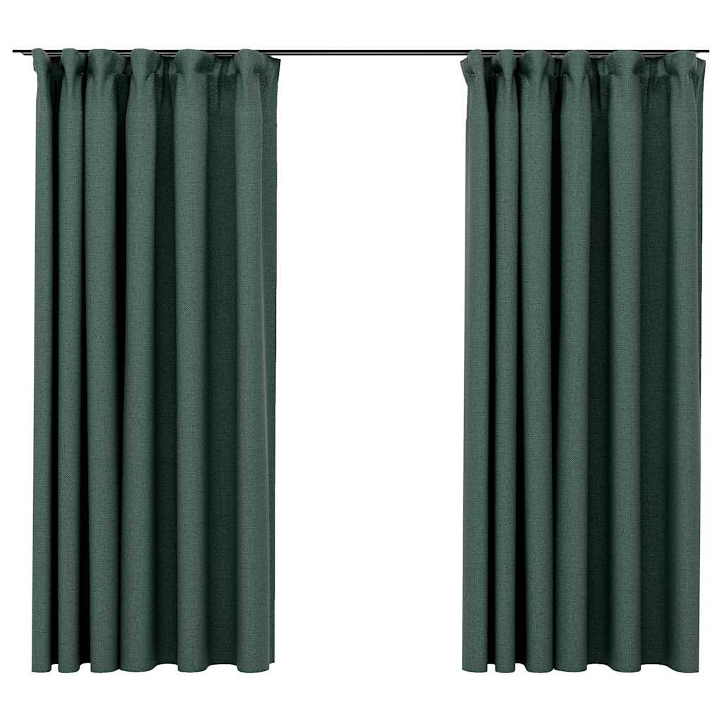 Vidaxl curtains linen look blackout hooks 2 st 140x175 cm green