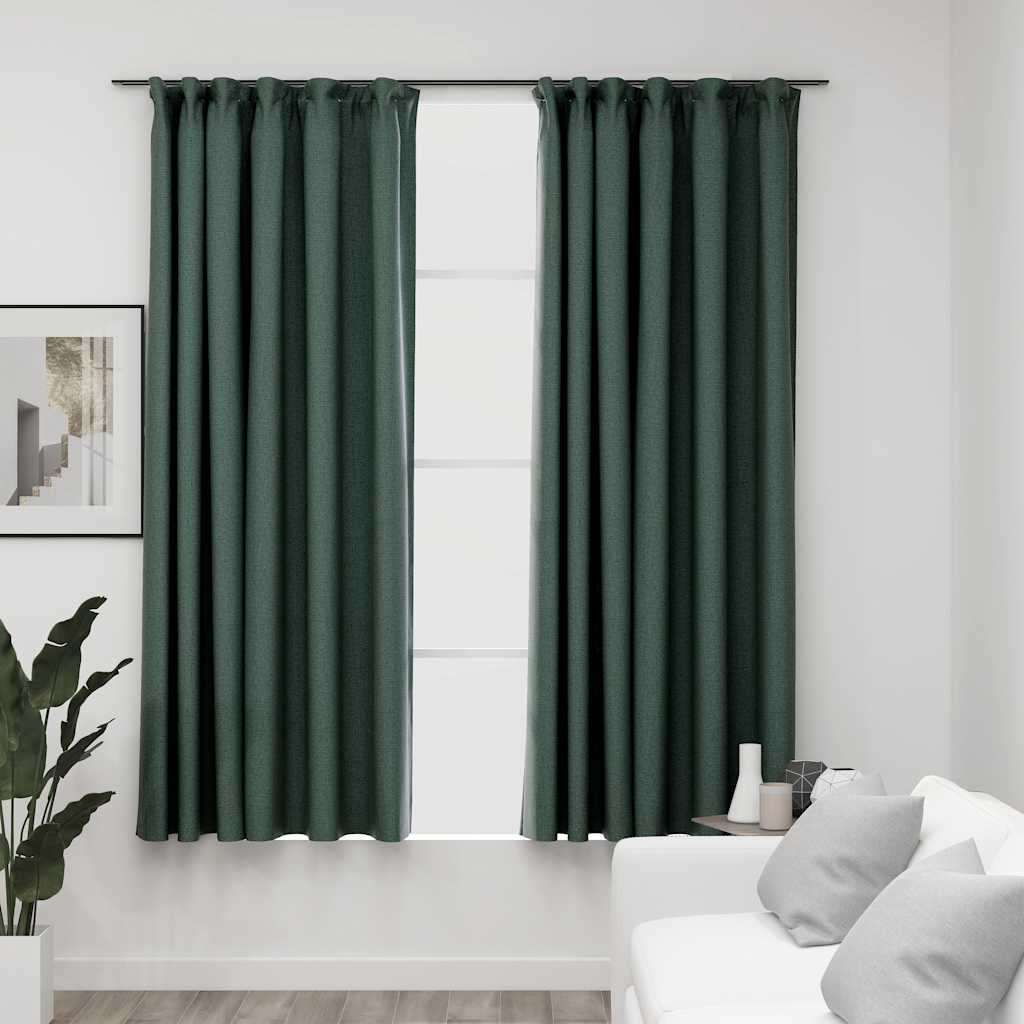 Cortinas de Vidaxl Lino Look Belegios Ganchos 2 ST 140x175 CM Verde