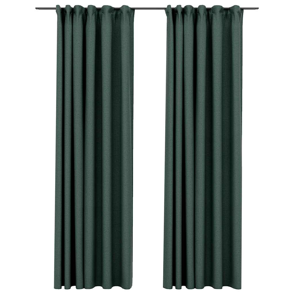 Vidaxl curtains linen look blackout hooks 2 st 140x245 cm green