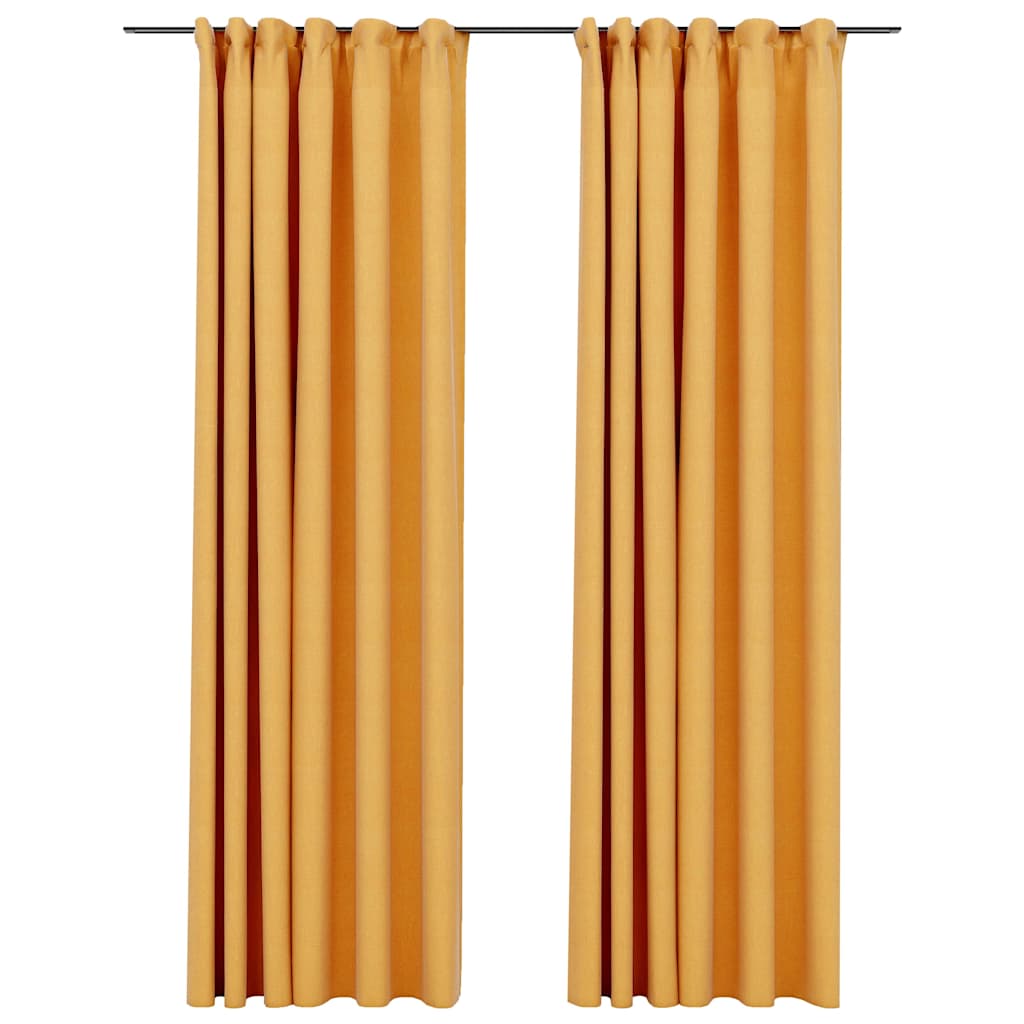 Vidaxl curtains linen look blackout hooks 2 st 140x225 cm yellow