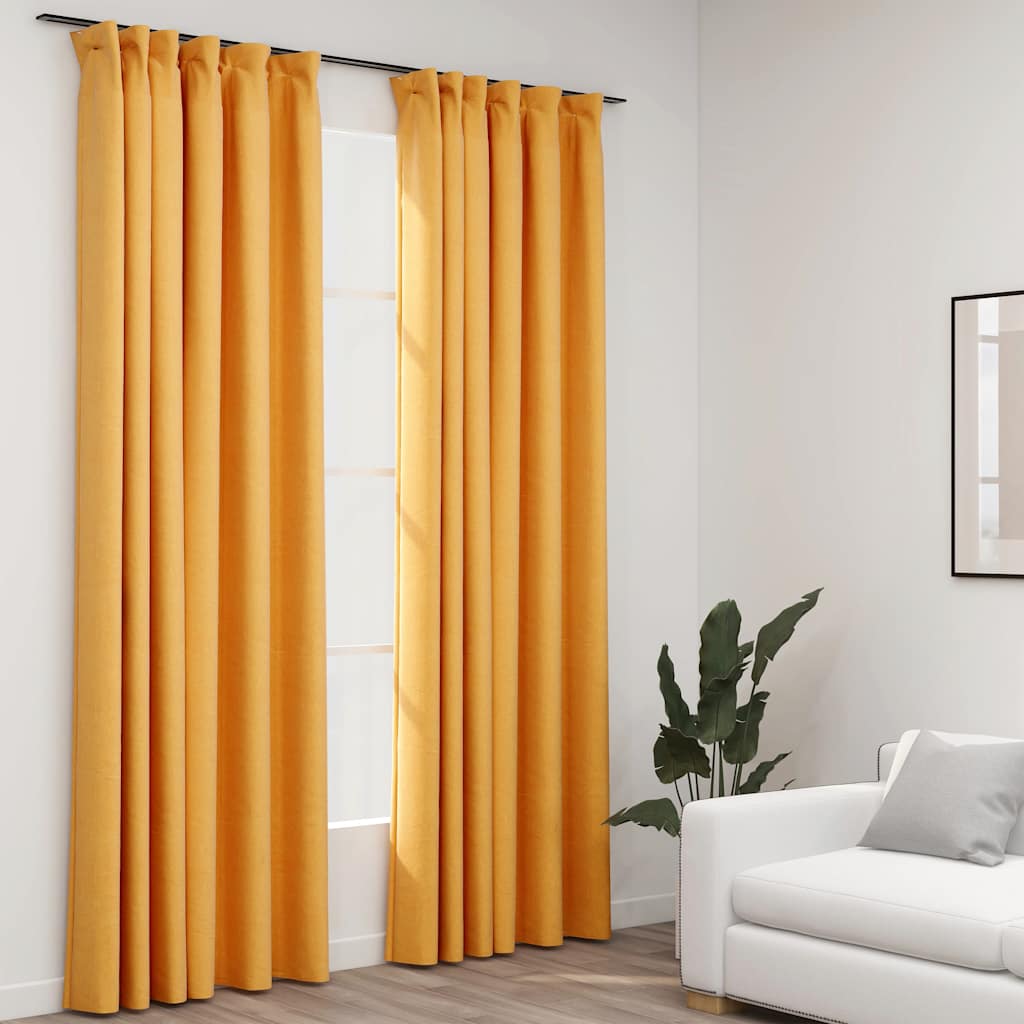 Cortinas Vidaxl Lino Look Bleghout Hooks 2 ST 140x245 CM Amarillo