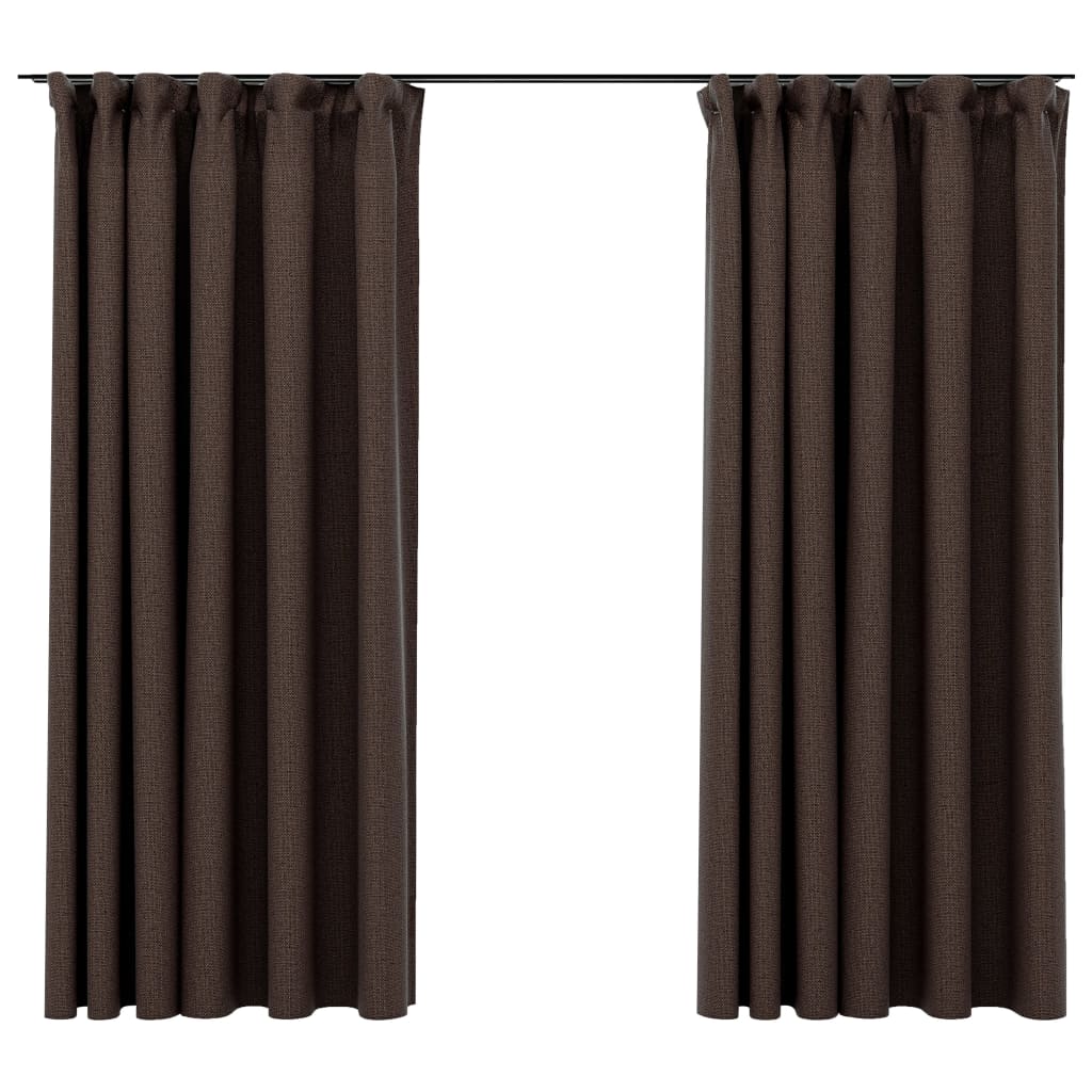 VidaXL Curtains Linen Look Damning hooks 2 st 140x175 cm Taupe