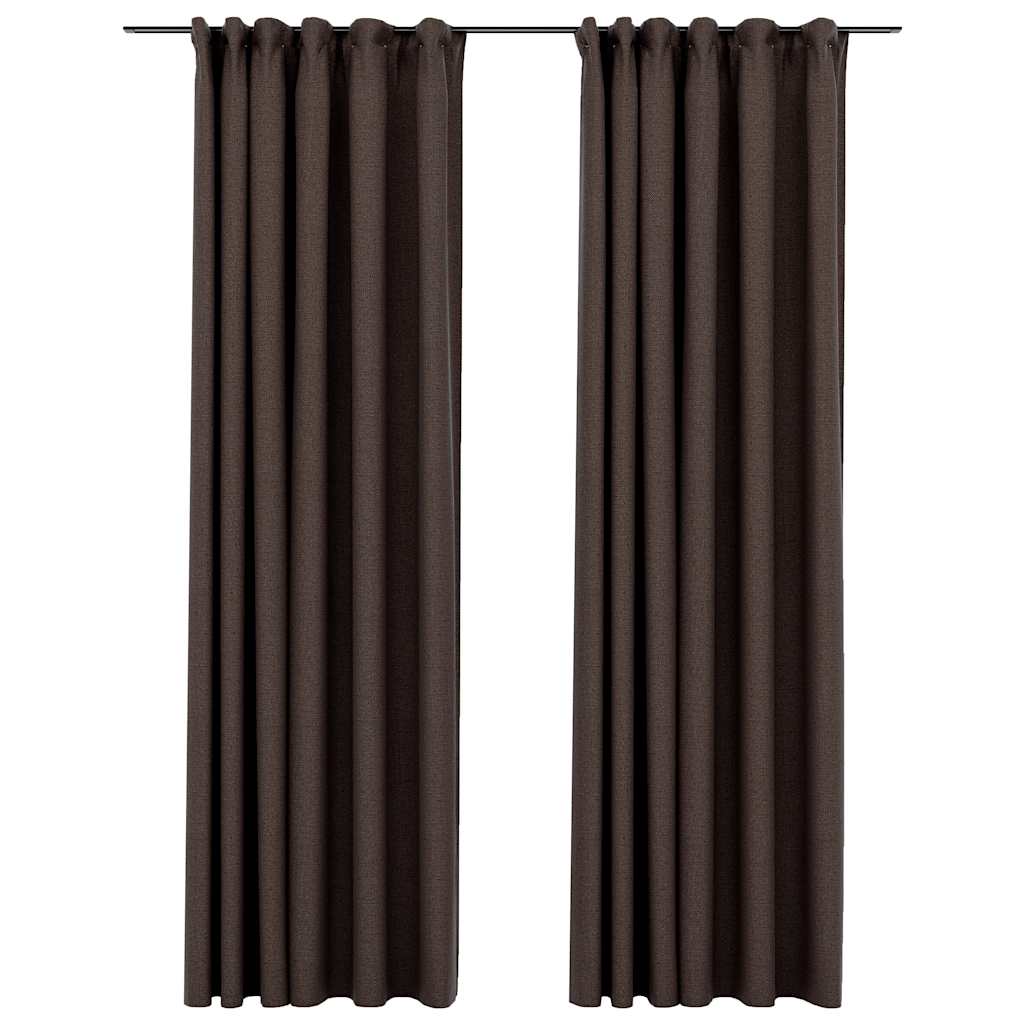 Vidaxl Curtains Linen Look Blackout Hooks 2 PCS 140x225 cm taupe