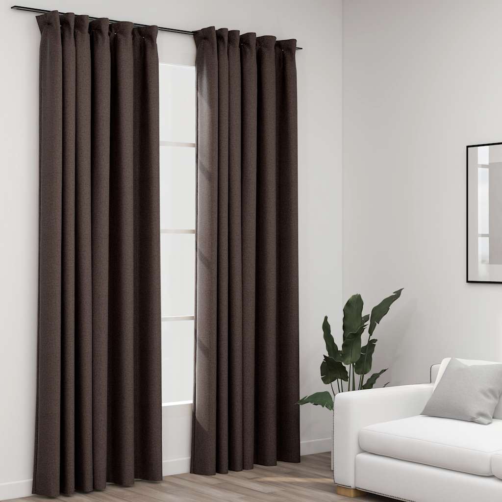 Vidaxl Curtains Linen Look Blackout Hooks 2 PCS 140x225 cm taupe