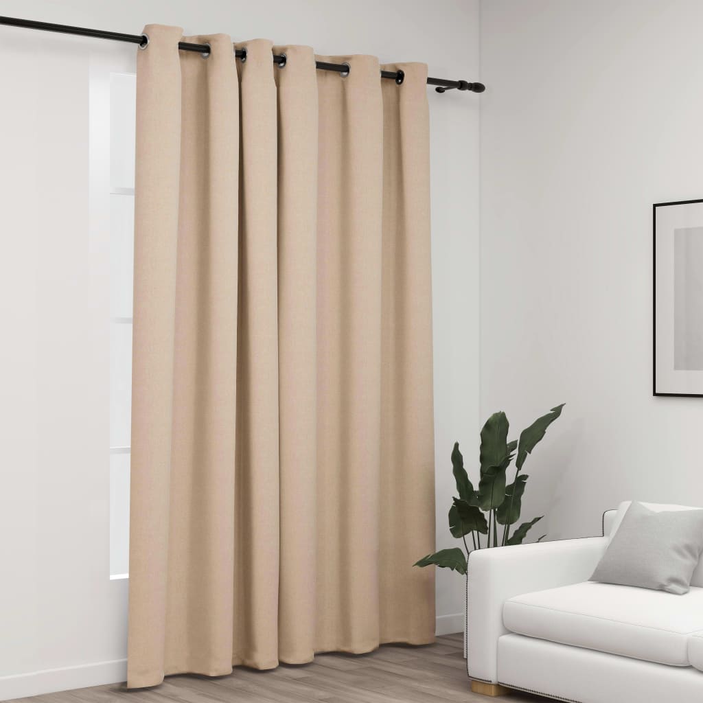 Vidaxl Curtain Linen Look Damning With Eyes 290x245 Cm Beige