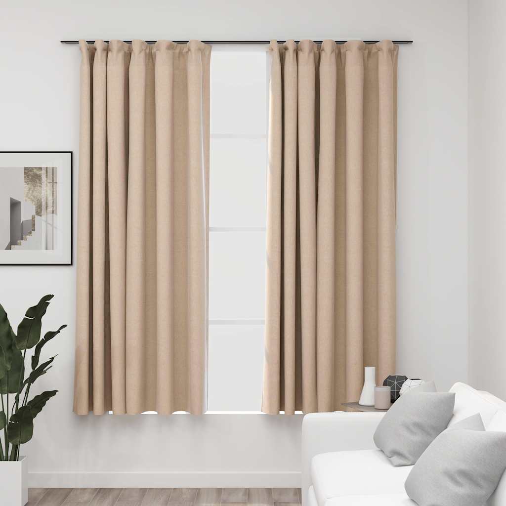 Tende vidaxl ganci blackout dall'aspetto lino 2 st 140x175 cm beige