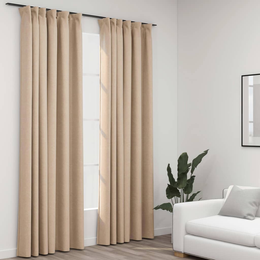 Vidaxl gardiner linned look blackout kroge 2 st 140x225 cm beige