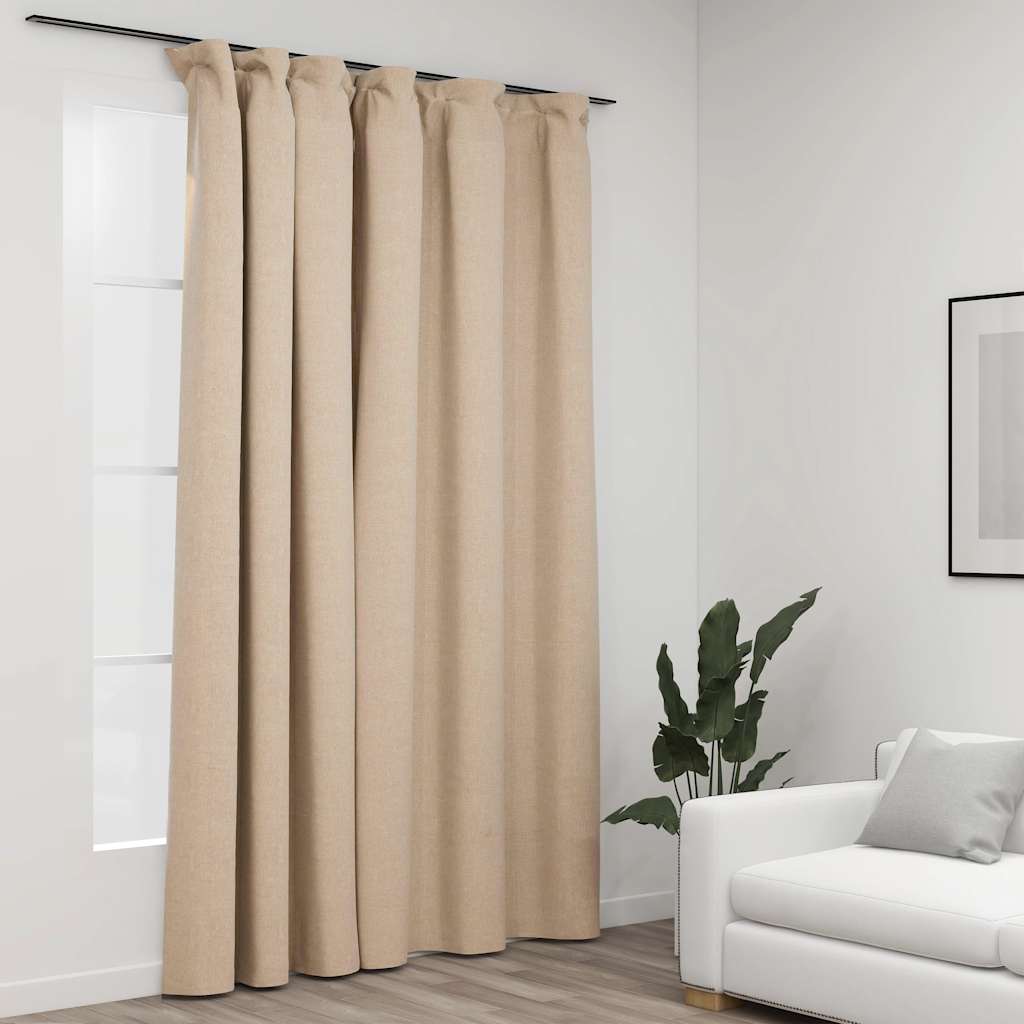 Vidaxl Curtain Linen Look Damning with hooks 290x245 cm Beige