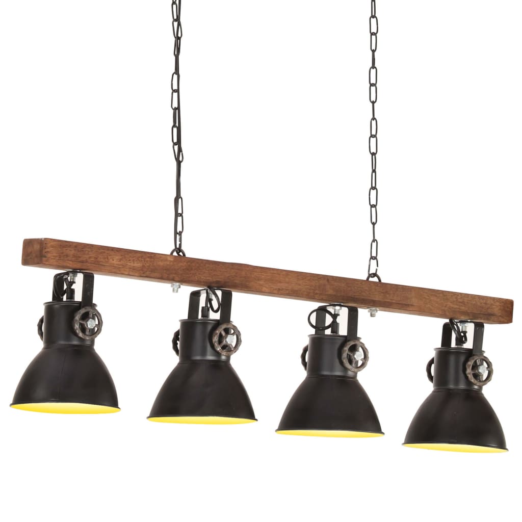 VidaXL plafonnier industriel E27 bois de manguier noir