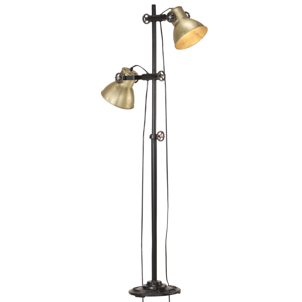 VidaXL Lampadaire avec 2 abat-jour E27 en fonte couleur laiton