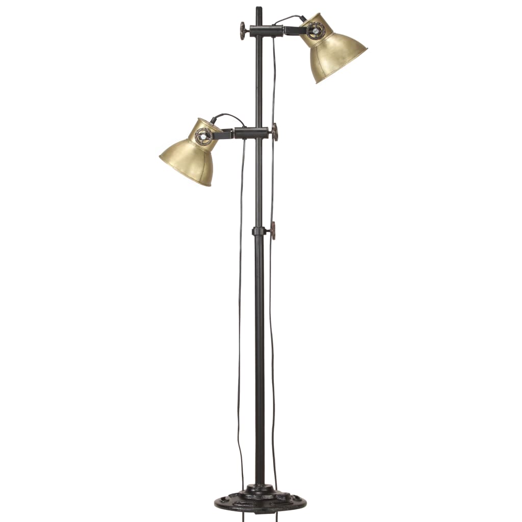 VidaXL Lampadaire avec 2 abat-jour E27 en fonte couleur laiton