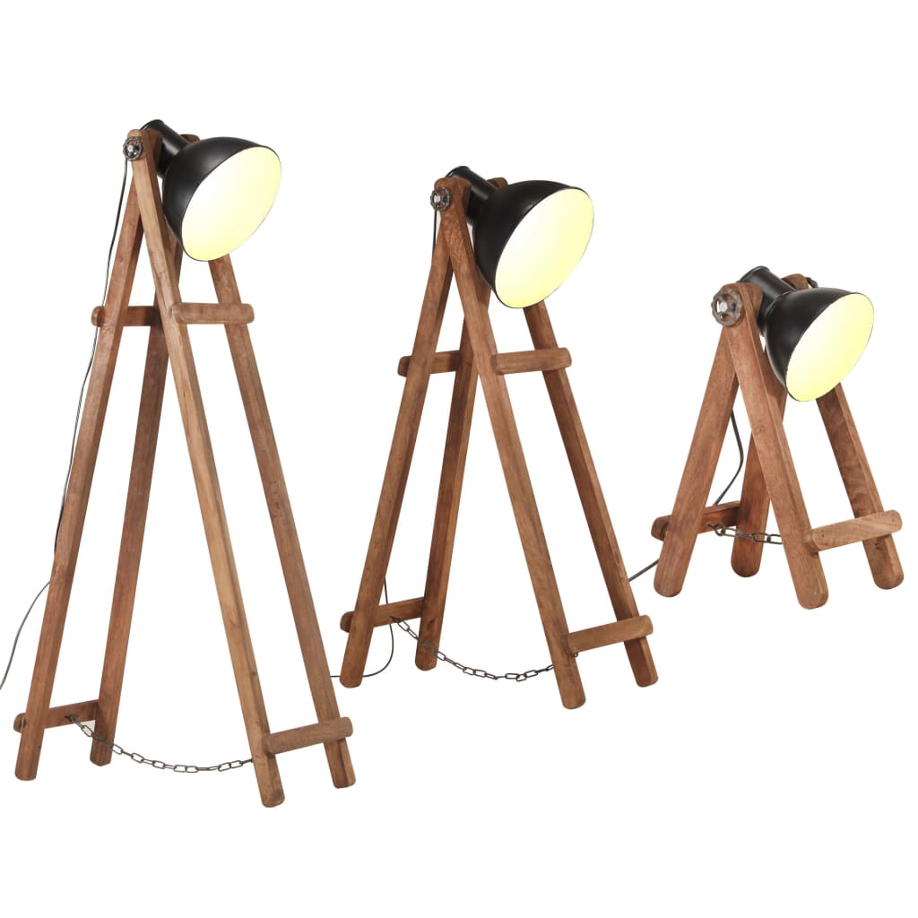 VidaXL lampadaires 3 pcs E27 bois de manguier massif noir