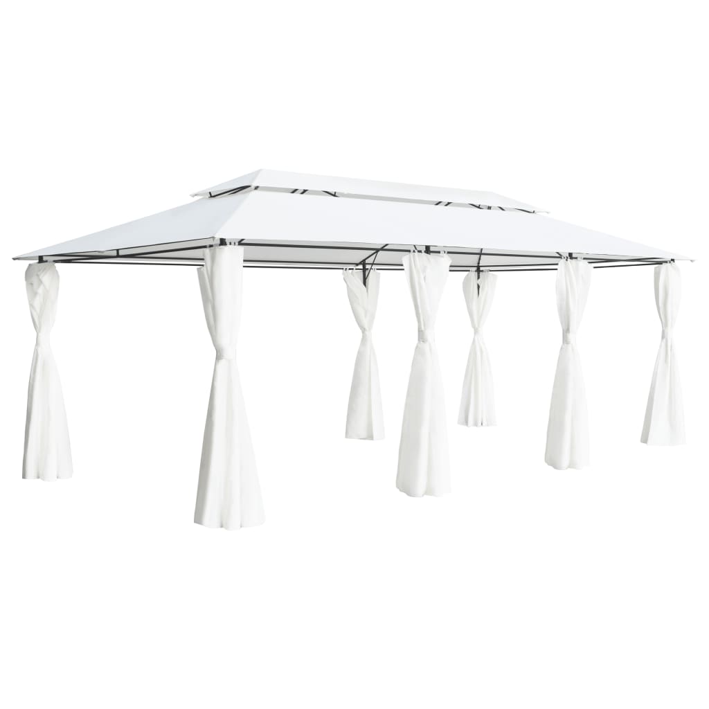 Vidaxl Arbor med gardiner 180 g m² 600x298x270 cm hvid