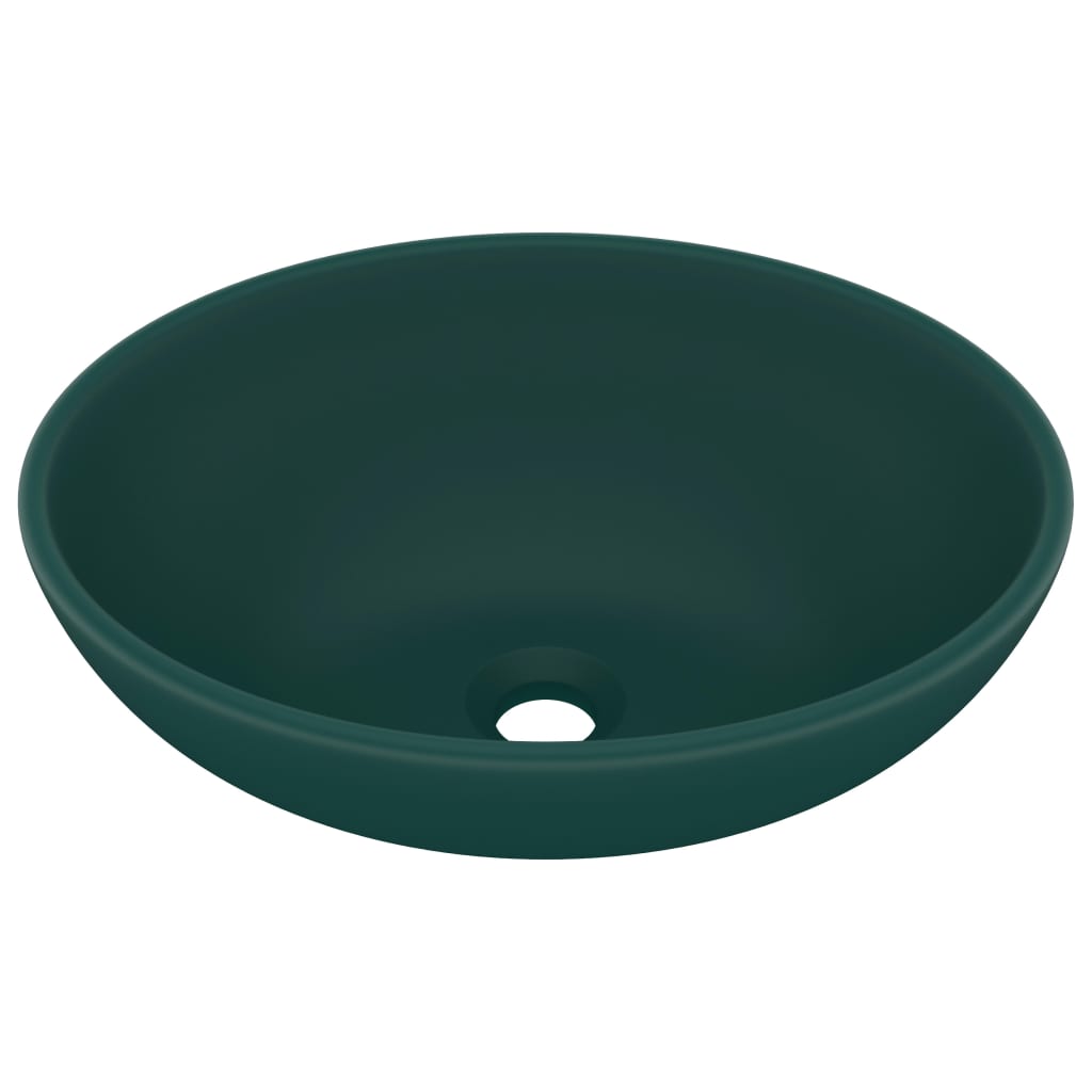 Vidaxl Washbasin Oval 40x33 cm keramisk matt mørkegrønn