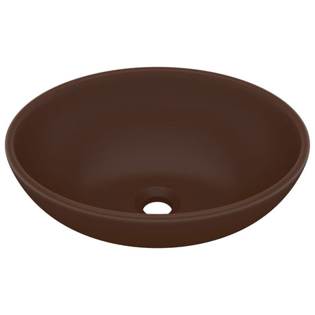 Vidaxl lavabo ovale 40x33 cm en céramique marron foncé