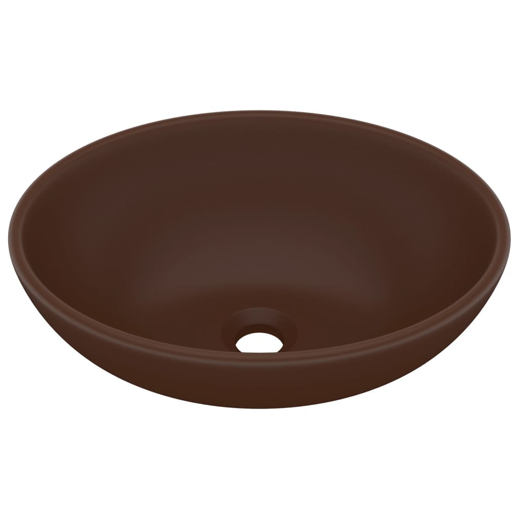 Vidaxl lavabo ovale 40x33 cm en céramique marron foncé