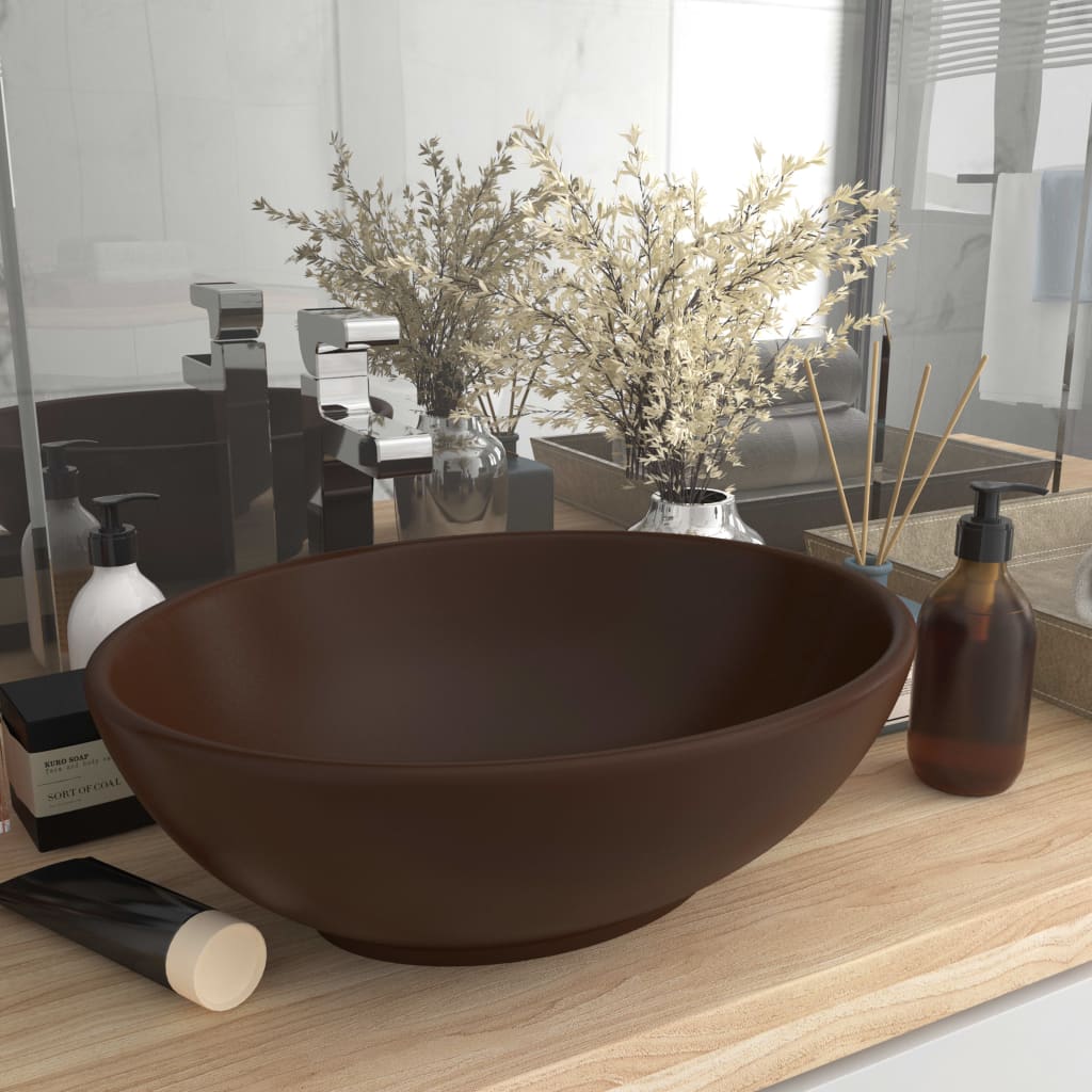 Vidaxl lavabo ovale 40x33 cm en céramique marron foncé