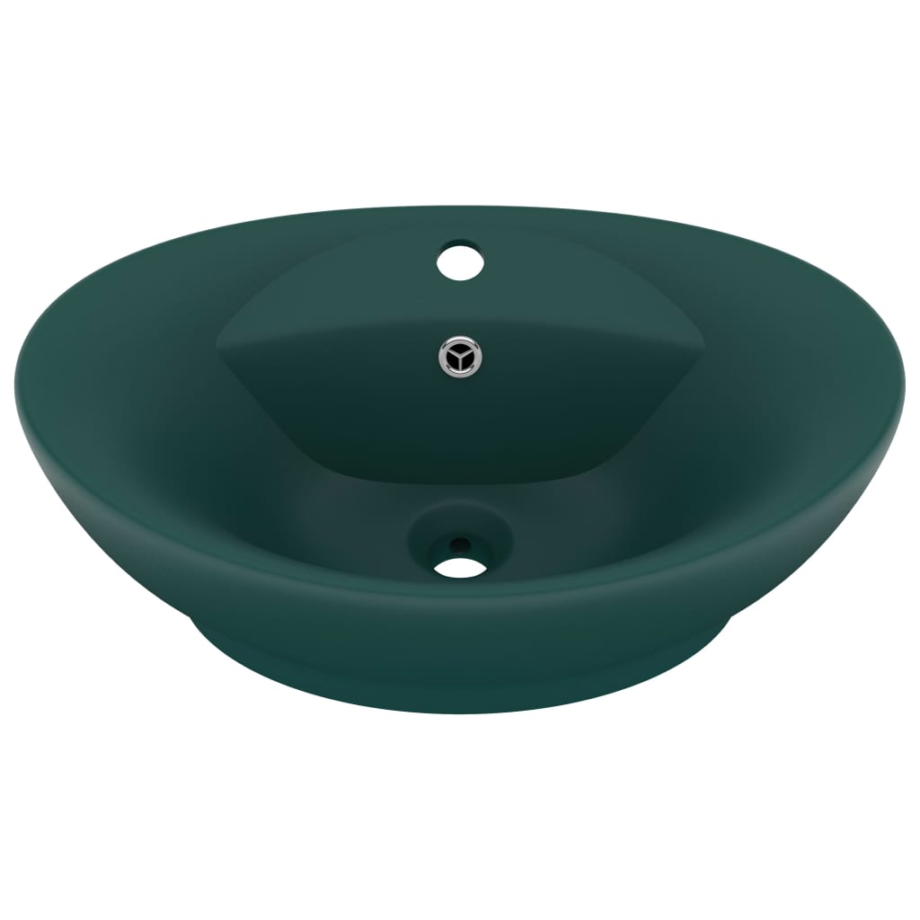 Vidaxl Washbasin med landing Oval 58,5x39 cm keramisk matt mørkegrønn