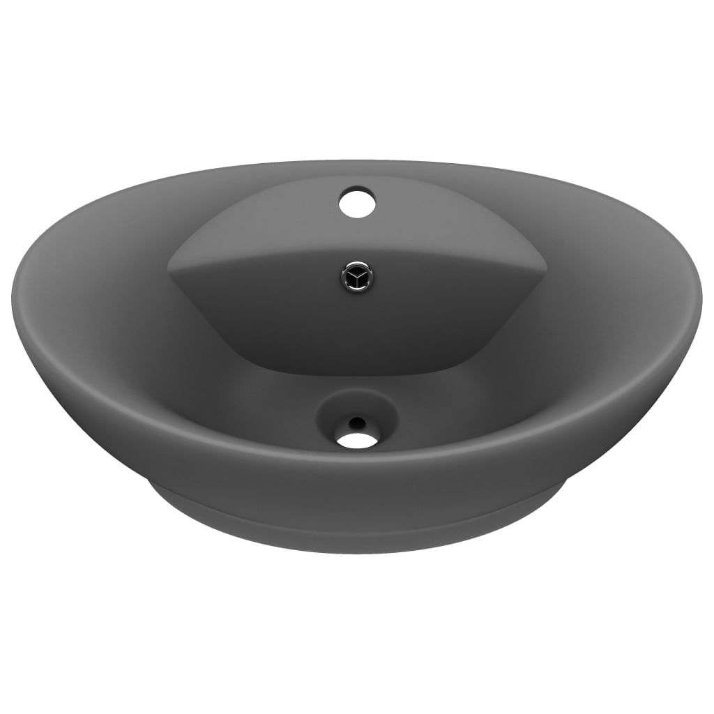 Vidaxl Washbasin z pristaniščem oval 58,5x39 cm keramika matt temno siva