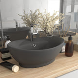 Vidaxl Washbasin z pristaniščem oval 58,5x39 cm keramika matt temno siva