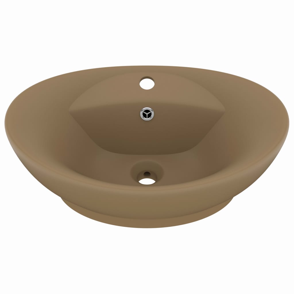 Vidaxl Washbasin z lądującym owalnym 58,5x39 cm ceramicznym kremem maty