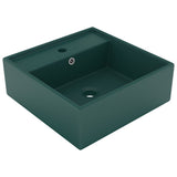 Vidaxl Washbasin med Landing Square 41x41cm keramisk matt mørkegrøn