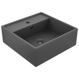 Vidaxl Washbasin con piazza di atterraggio 41x41 cm in ceramica grigio scuro