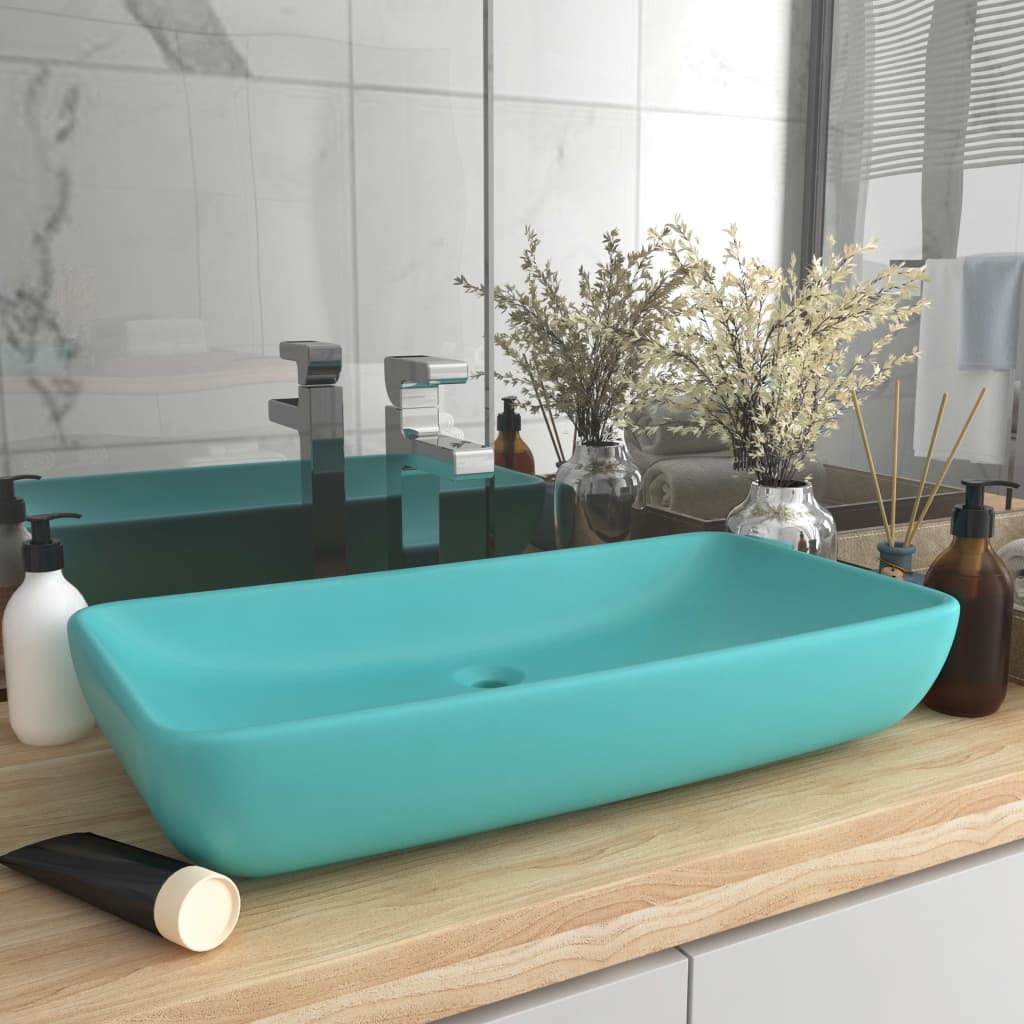 Vidaxl Washbasin rektangulær 71x38 cm keramisk matt lys grønn