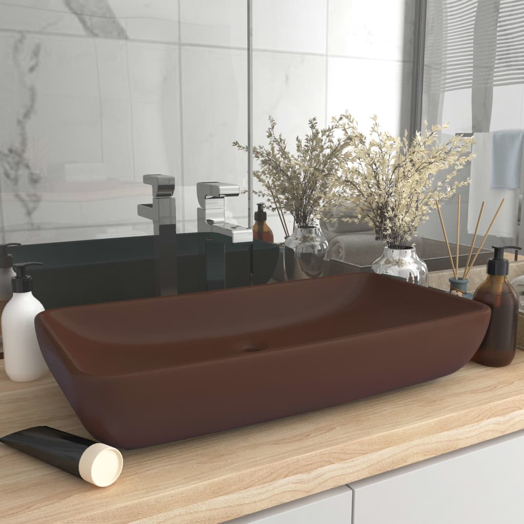 Vidaxl Washbasin rektangulær 71x38 cm keramisk matt mørkebrun